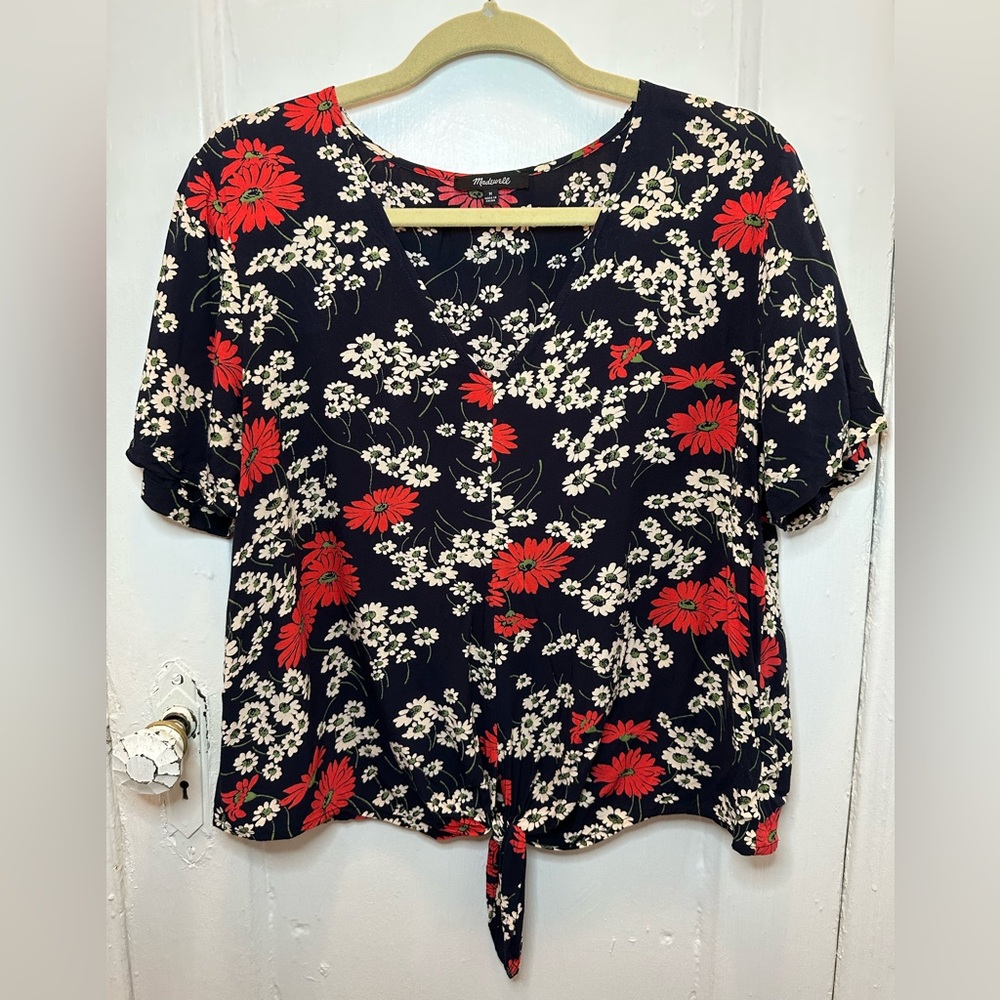 Madewell short sleeve tie blouse